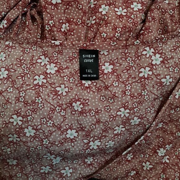 Shein red floral vneck blouse - Picture 2 of 5